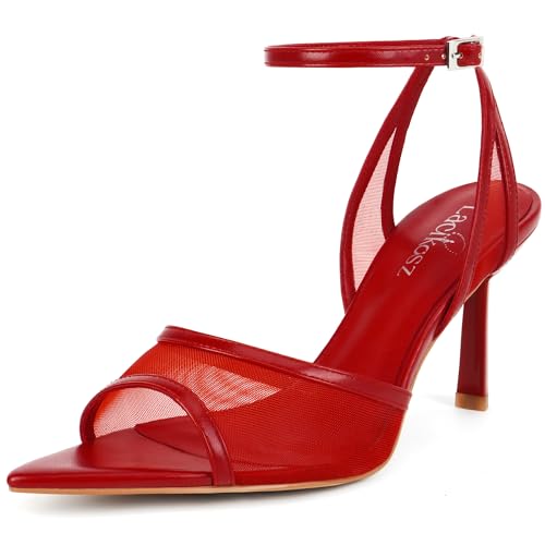 Women's Mesh High Heels Sandals Pointed Open Toe Ankle Buckle Strap Stiletto Heels Dress Wedding Shoes