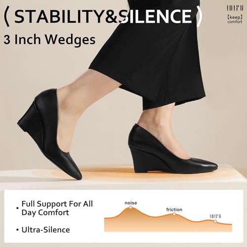 IN3 Wedges for Women Closed Toe Pumps Low Heel Pointed Toe Work Wedding Bridal Office Formal Business Dress Casual Dressy
