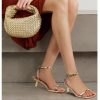 Gold Strappy Heels for Women Kitten Heel Sandals Open Square Toe Stiletto High Heels with Ankle Strap Comfort Dress Party Shoes