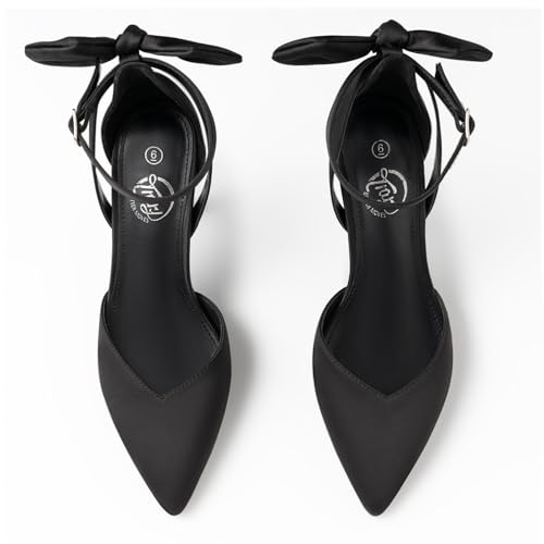 Heels for Women Closed Pointed Toe Heels Women's Pumps Stiletto High Shoes with Bow Knot Comfortable Ankle Strap Office Party