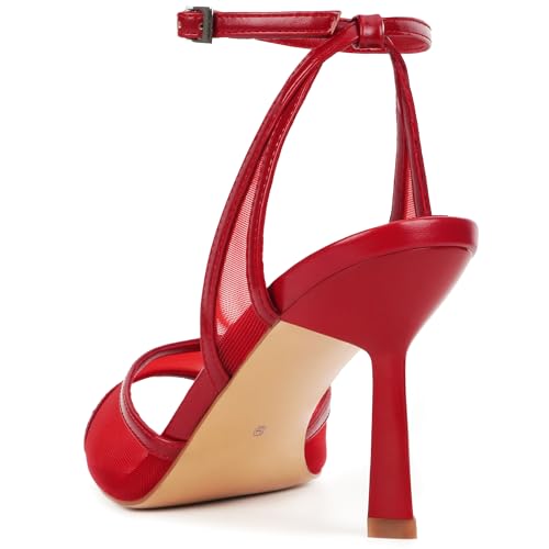 Women's Mesh High Heels Sandals Pointed Open Toe Ankle Buckle Strap Stiletto Heels Dress Wedding Shoes