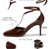 Women's Stiletto High Heels T-Strap Round Toe Ankle Buckle Strap Pumps Wedding Dress Shoes