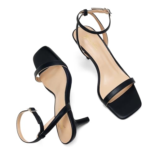 Women's Kitten Low Heels Square Open Toe Ankle Strap Sandals Sexy Strappy 2 Inch High Heels for Women Comfort Dress Party