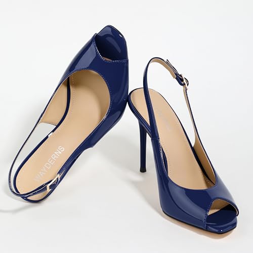 Peep Toe High Heels for Women Slingback V Peep Toe Women's Pumps Patent Leather Stiletto Heels Sling Back Thin Heels Bride Party