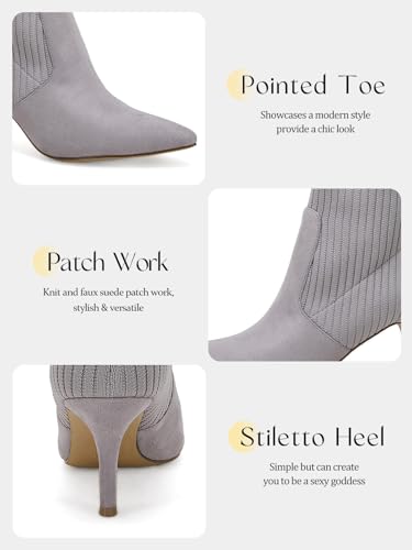 Women's Pointed Toe Ankle Boots Stiletto Kitten Heel Knit Faux Suede Winter Sock Booties