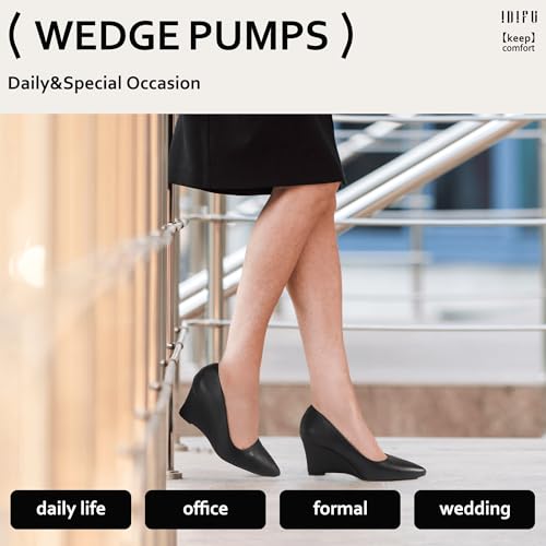 IN3 Wedges for Women Closed Toe Pumps Low Heel Pointed Toe Work Wedding Bridal Office Formal Business Dress Casual Dressy