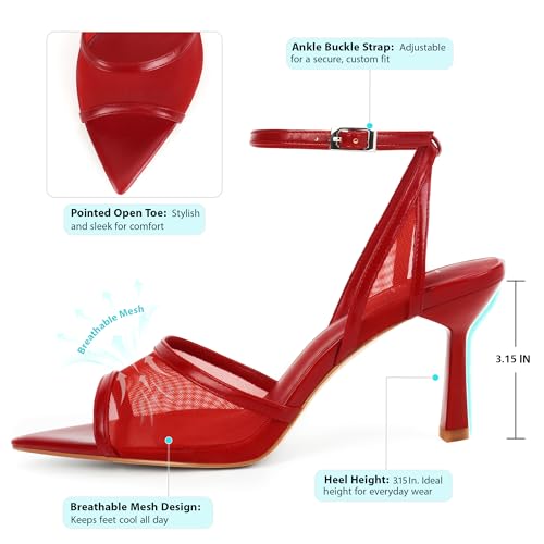 Women's Mesh High Heels Sandals Pointed Open Toe Ankle Buckle Strap Stiletto Heels Dress Wedding Shoes