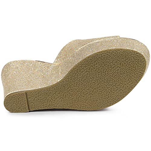 Women's Glitter Platform Slip on Wedge Heels Sandals