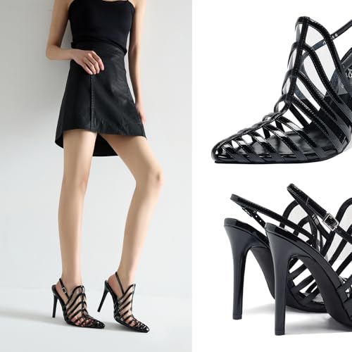 Women's Pointed Toe Stiletto 4.3IN High Heel Sandals Hollow Ankle Strap Dress Nightclub Party Fashion Shoes