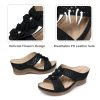 Womens Wedge Sandals Leather: Dressy Sandal, Rubber Sole, Comfortable Walking, Casual Slip on Summer Shoes, Size 5-11