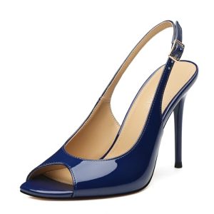 Peep Toe High Heels for Women Slingback V Peep Toe Women's Pumps Patent Leather Stiletto Heels Sling Back Thin Heels Bride Party