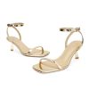 Gold Strappy Heels for Women Kitten Heel Sandals Open Square Toe Stiletto High Heels with Ankle Strap Comfort Dress Party Shoes