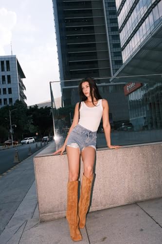Women's Knee High Boots for Women Fashion Wide Calf Square Toe Kitten Pull On Slouchy Long Booties