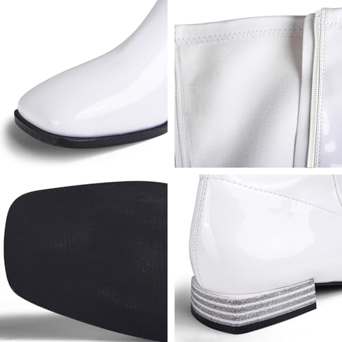 Knee High Boots for Women Comfy Flat Heel Vintage Square Toe Fall Winter Solid Side Zipper Costume Knight Booties