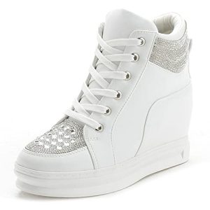 Womens Fashion Platform Shoes Hidden Wedge Heel High Top Sneakers for Women Platform Boots Working Shoes Women