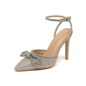 Women's Stilettos Rhinestone High Heels 4'' Pumps Ankle Strappy for Wedding Party Dressing Dress Shoes 308