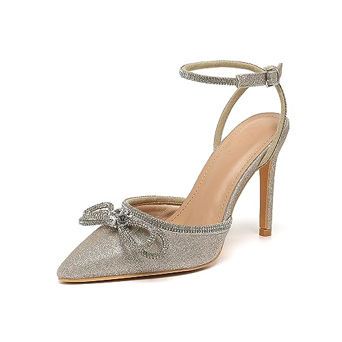 Women's Stilettos Rhinestone High Heels 4'' Pumps Ankle Strappy for Wedding Party Dressing Dress Shoes 308