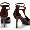 Women's Stiletto High Heels T-Strap Round Toe Ankle Buckle Strap Pumps Wedding Dress Shoes
