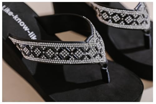 Rhinestone Wedge Sandals for Women Platform Flip Flops Wedge flip flops Wedding shoes Wedge Heels for Women Dressy