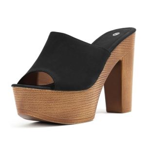 Women's Open Toe Platform Chunky High Heel Mule Sandals Slip On Wedge Fish Mouth Slides Sandals Comfortable Dress Sandals