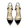 Women’s Black Stiletto Sandals with Gold Chain Ankle Strap — Open Toe Pointed Toe Heels for Wedding Party Evening Wear