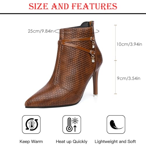 Women's Leather Fall Winter Fashion Stiletto High Heel Ankle Boots Sexy Pointed Toe Comfortable Back Zipper High Heel Dress
