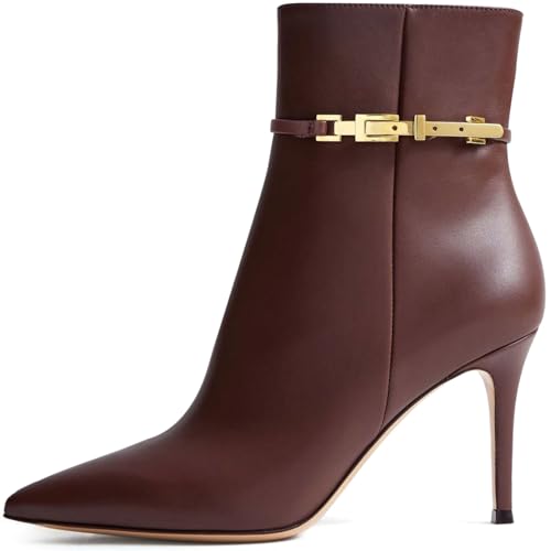 Ankle Boots for Women Pointed Toe Stiletto High Heel Sexy Ankle Booties with Chain Side Zipper for Party Date Dress