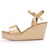 Ankle Strap Espadrille Platform Wedge Sandals for Women, Open Toe Wedge Heels for Women Dressy, Black/Gold