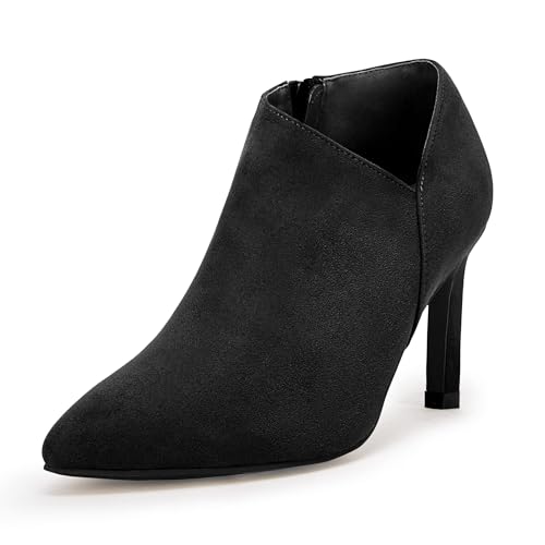 Womens Pointed Toe V Cut Ankle Boots Kitten Heel Side Zip Office Booties