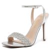 Women's Stiletto Heels, Crystal High Heels Rhinestone Silver Sandals Open Square Toe Ankle Strap Heels Strappy Dress Shoes for
