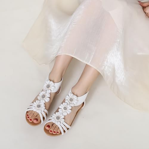 Wedge Sandals for Women Bohemia Flower Open Toe Gladiator Platform Roman High Heel Casual Summer Dressy Beach Womens Sandals