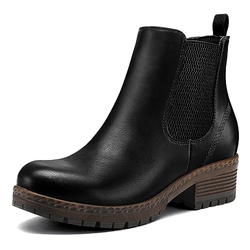 Women's Chelsea Ankle Boots Side Zipper Chunky Block Low Heel Booties Lug Sole Short Boots