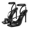 Women’s Crystal Stilettos Heeled Sandals, 4 Inch Square Open Toe Strappy Sexy High Heels Ankle Strap Buckle Heels for Party