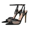 Women's Heeled Sandals Mesh Stiletto Pointed Toe Open Toe Ankle Buckle Strap Slingback High Heel Sandals Summer Dress Shoes