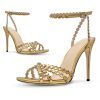 Rhinestone High Heels Stiletos Heels for Women Strappy Buckle Heels Round Toe Sexy Dressy Pumps Sandals