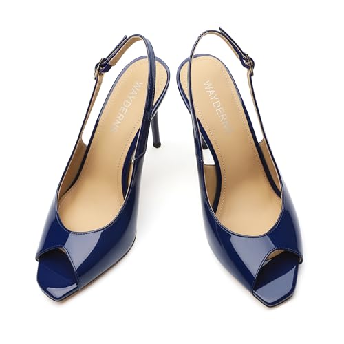 Peep Toe High Heels for Women Slingback V Peep Toe Women's Pumps Patent Leather Stiletto Heels Sling Back Thin Heels Bride Party