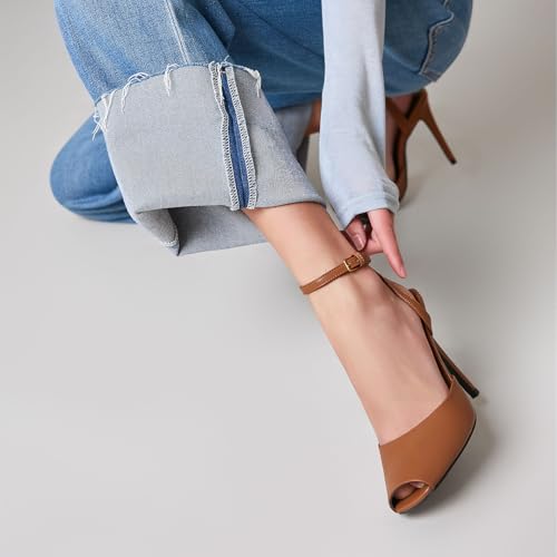 Womens Square Peep Toe Stiletto High Heels Ankle Strap Kitten Heels Sandals Backless Buckle Dress Party Fashion Shoes