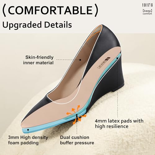 IN3 Wedges for Women Closed Toe Pumps Low Heel Pointed Toe Work Wedding Bridal Office Formal Business Dress Casual Dressy