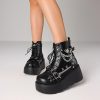 Platform Boots for Women Goth Boots Ankle Boot Side Zip Round Toe Wedge Buckle Combat Rave Boot Chunky High Heels Motorcycle