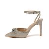 Women's Stilettos Rhinestone High Heels 4'' Pumps Ankle Strappy for Wedding Party Dressing Dress Shoes 308