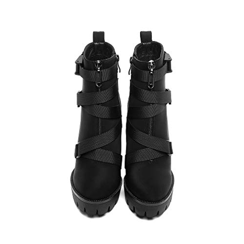 Women's Fashion Platform Block High Heel Booties Buckle Strap Zipper Ankle Boots
