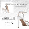 Women's Stiletto Heels, Crystal High Heels Rhinestone Silver Sandals Open Square Toe Ankle Strap Heels Strappy Dress Shoes for