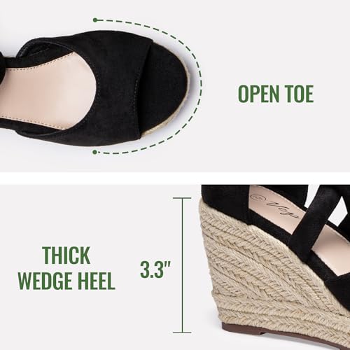 Women's Platform Wedge Sandals Rome Espadrilles Open Toe High Heel Sandals for Women with Lace-Up