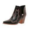 Cowboy Boots for Women Cowgirl Ankle Western Embroidered Stitched Pointed Toe Cutout Chunky Heels Short Booties Red Brown Black