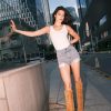 Women's Knee High Boots for Women Fashion Wide Calf Square Toe Kitten Pull On Slouchy Long Booties