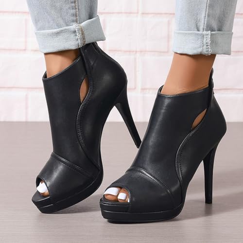 Open Toe Booties for Women Black High Stiletto Heels Open Toe Sexy Ankle Boot Fashion Heeled Sandals with Back Zipper, US Size