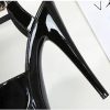 Women's Platform Stiletto Sandals, 6 Inch High Heel, Patent Black, Ankle Strap