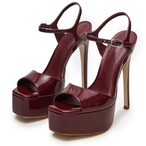 Stiletto High Platform Heels for Women Square Open Toe Ankle Strap Heeled Sandals Prom Dress Shoes