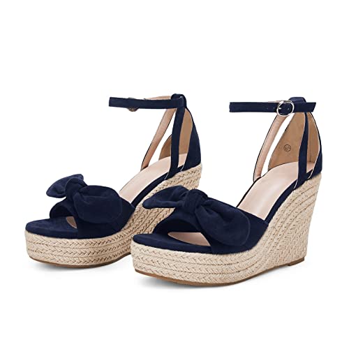 Womens Wedge Platform Sandals Cute Bowknot Open Toe Espadrille High Heels Buckle Ankle Strap Summer Shoes