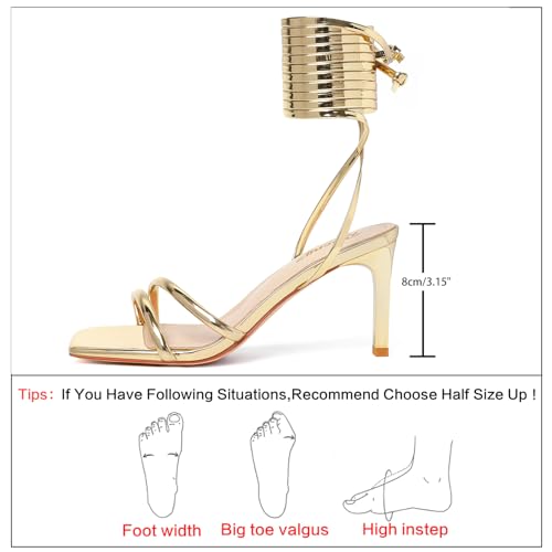 Strappy Heels for Women Square Open Toe Tie Up Sandals Ankle Strap Lace Up Stiletto High Heels Sexy for Wedding Prom Party